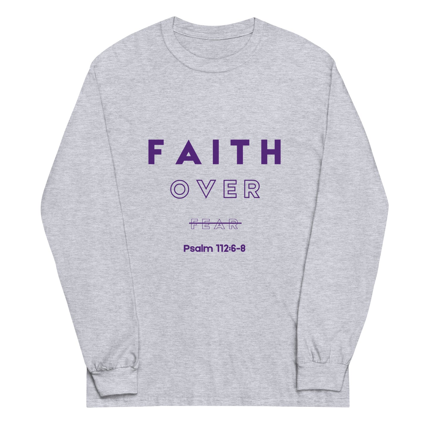 Grey & Purple - Men’s Long Sleeve "Faith Over Fear" Shirt