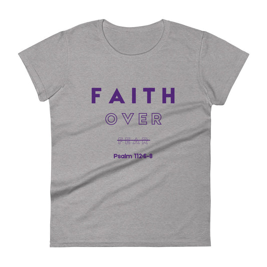 Grey & Purple - Women's Short Sleeve "Faith Over Fear" tee